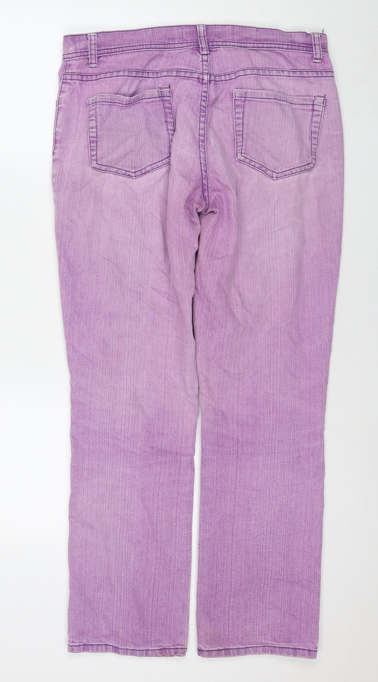 M&Co Womens Purple Cotton Straight Jeans Size 12 L30 in Regular Zip