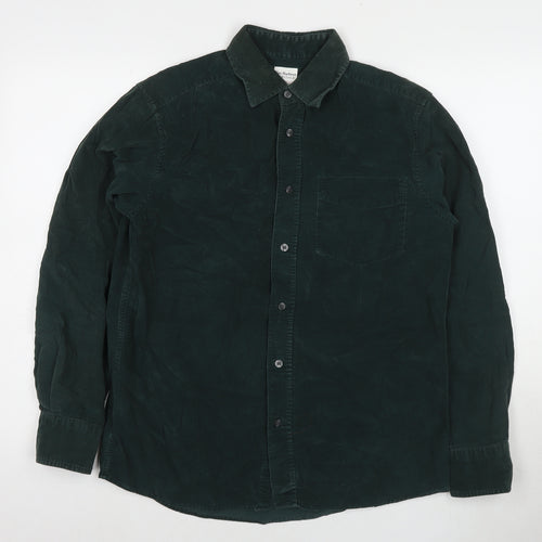 Blue Harbour Mens Green Cotton Button-Up Size S Collared Button