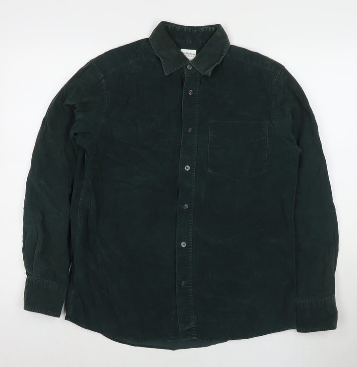 Blue Harbour Mens Green Cotton Button-Up Size S Collared Button