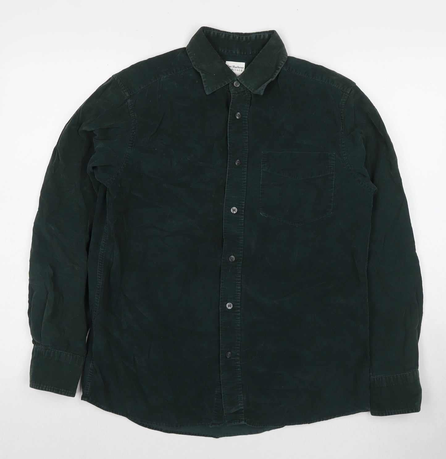Blue Harbour Mens Green Cotton Button-Up Size S Collared Button