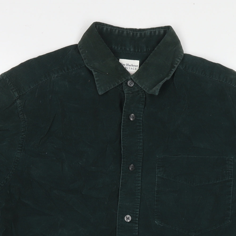 Blue Harbour Mens Green Cotton Button-Up Size S Collared Button