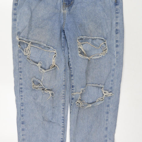 PRETTYLITTLETHING Womens Blue Cotton Mom Jeans Size 14 L29 in Regular Zip