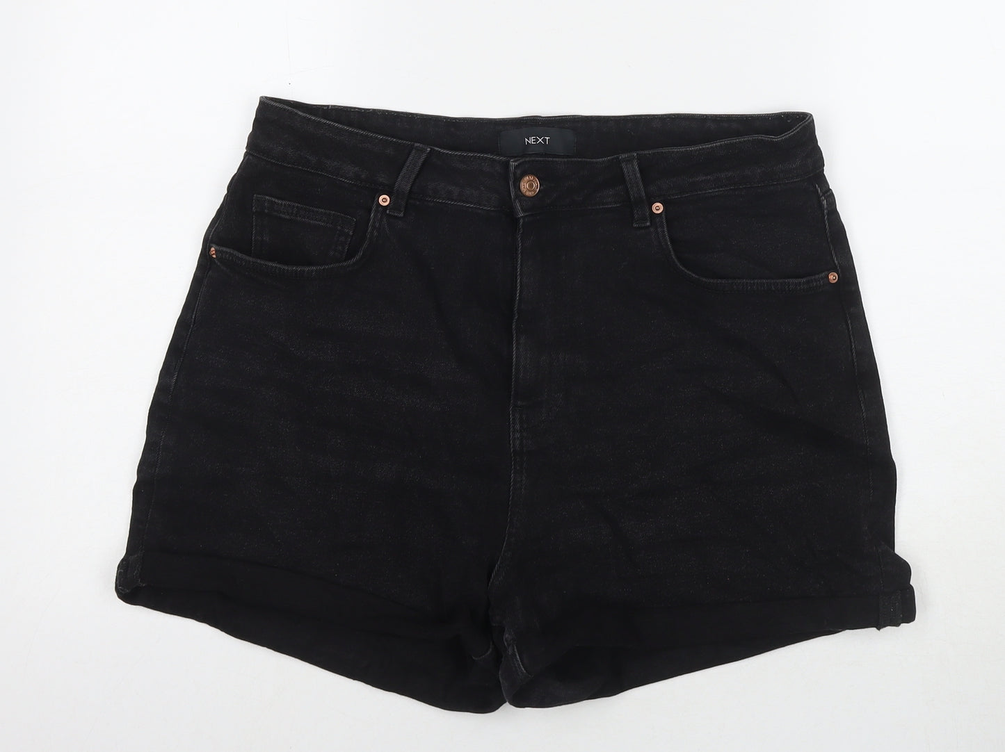 NEXT Womens Black Cotton Mom Shorts Size 14 L3 in Regular Zip