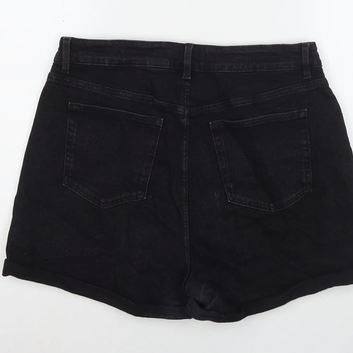 NEXT Womens Black Cotton Mom Shorts Size 14 L3 in Regular Zip