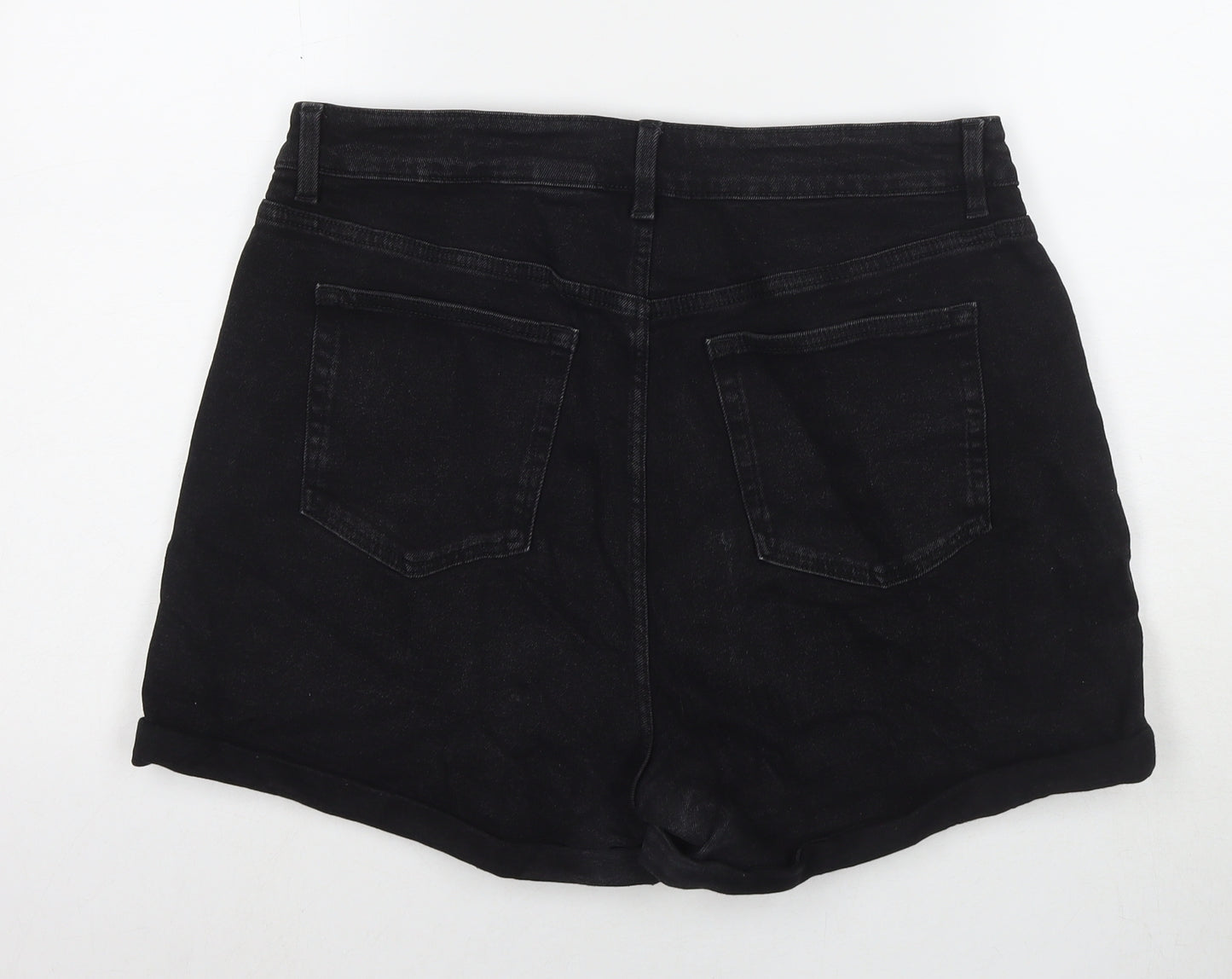 NEXT Womens Black Cotton Mom Shorts Size 14 L3 in Regular Zip