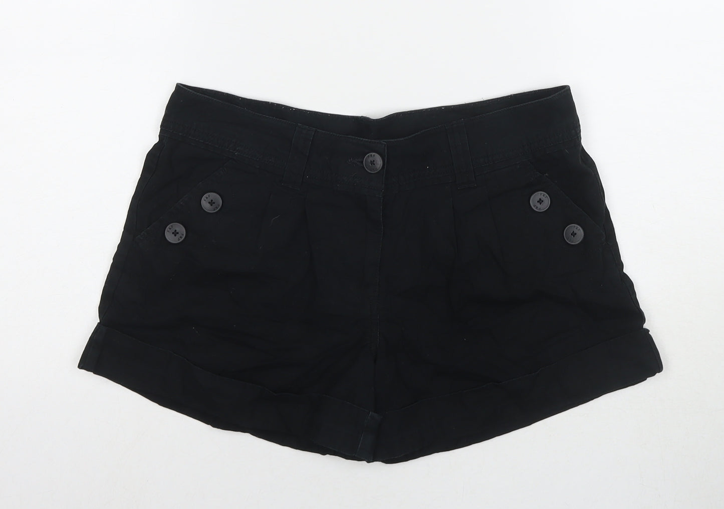 F&F Womens Black Cotton Chino Shorts Size 12 L4 in Regular Zip