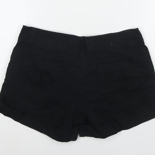 F&F Womens Black Cotton Chino Shorts Size 12 L4 in Regular Zip