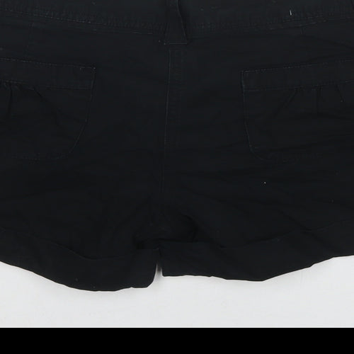 F&F Womens Black Cotton Chino Shorts Size 12 L4 in Regular Zip