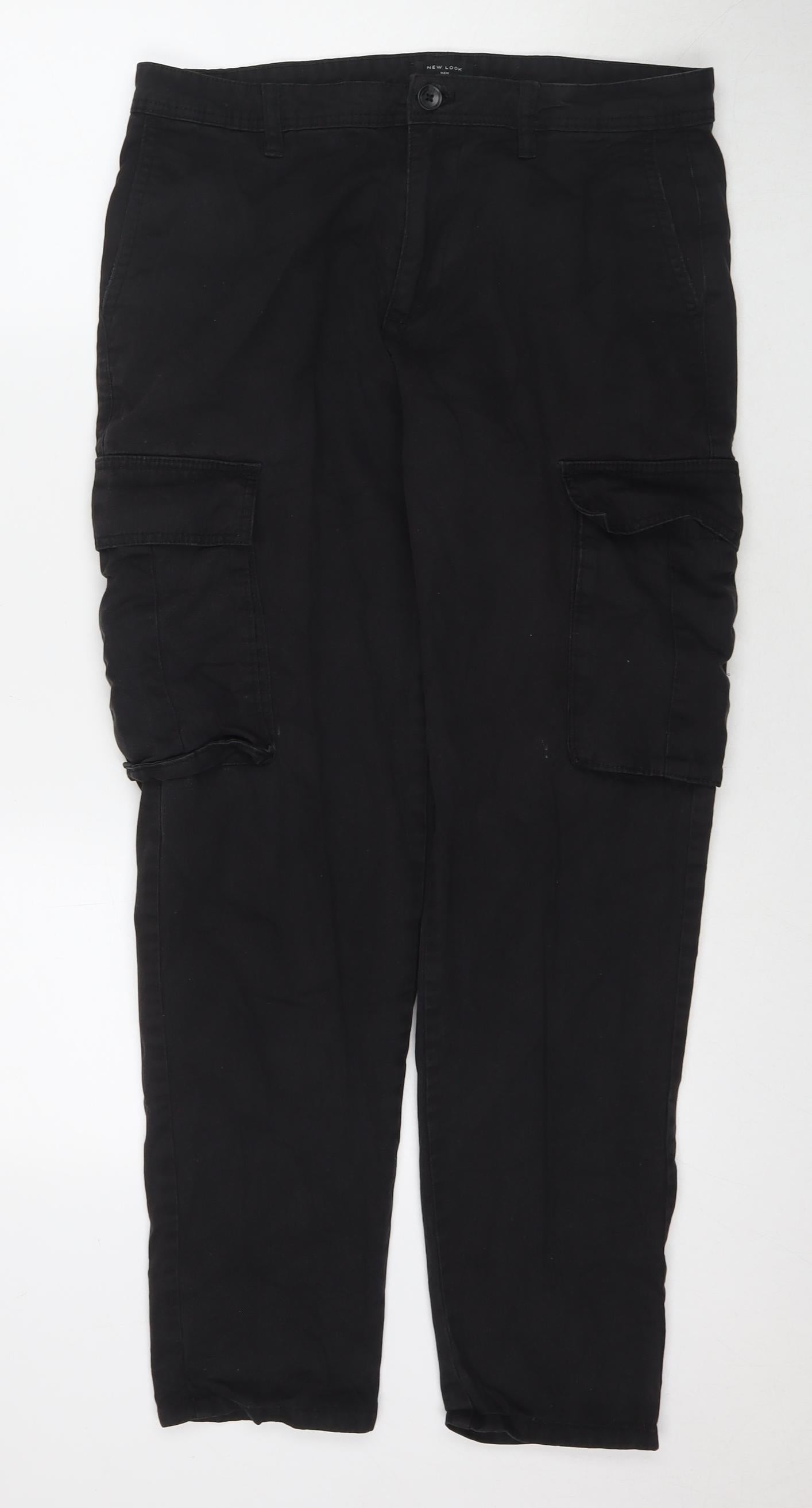 New Look Maternity Mens Black Cotton Cargo Trousers Size 32 in L29 in Regular Zip