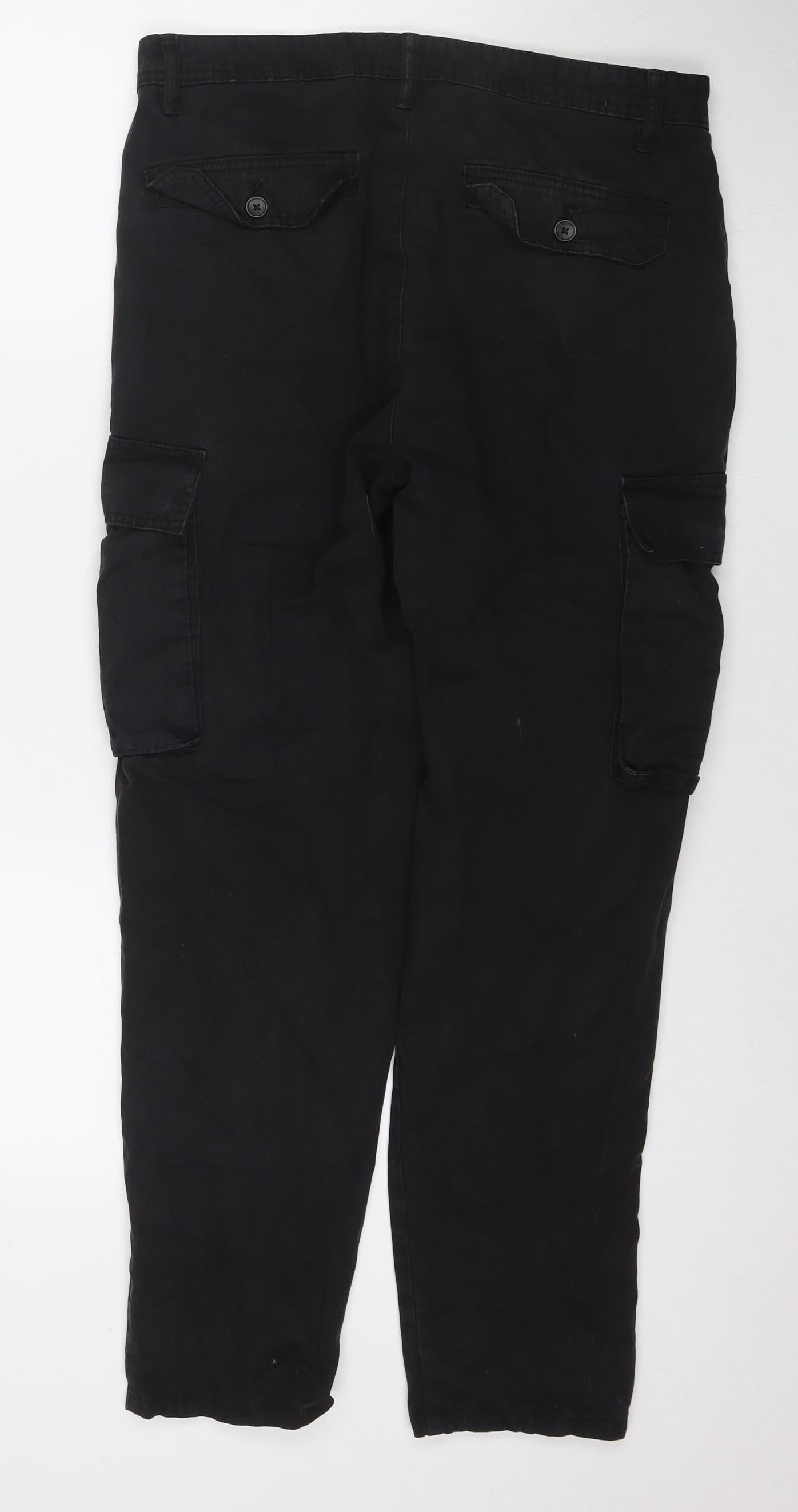 New Look Maternity Mens Black Cotton Cargo Trousers Size 32 in L29 in Regular Zip