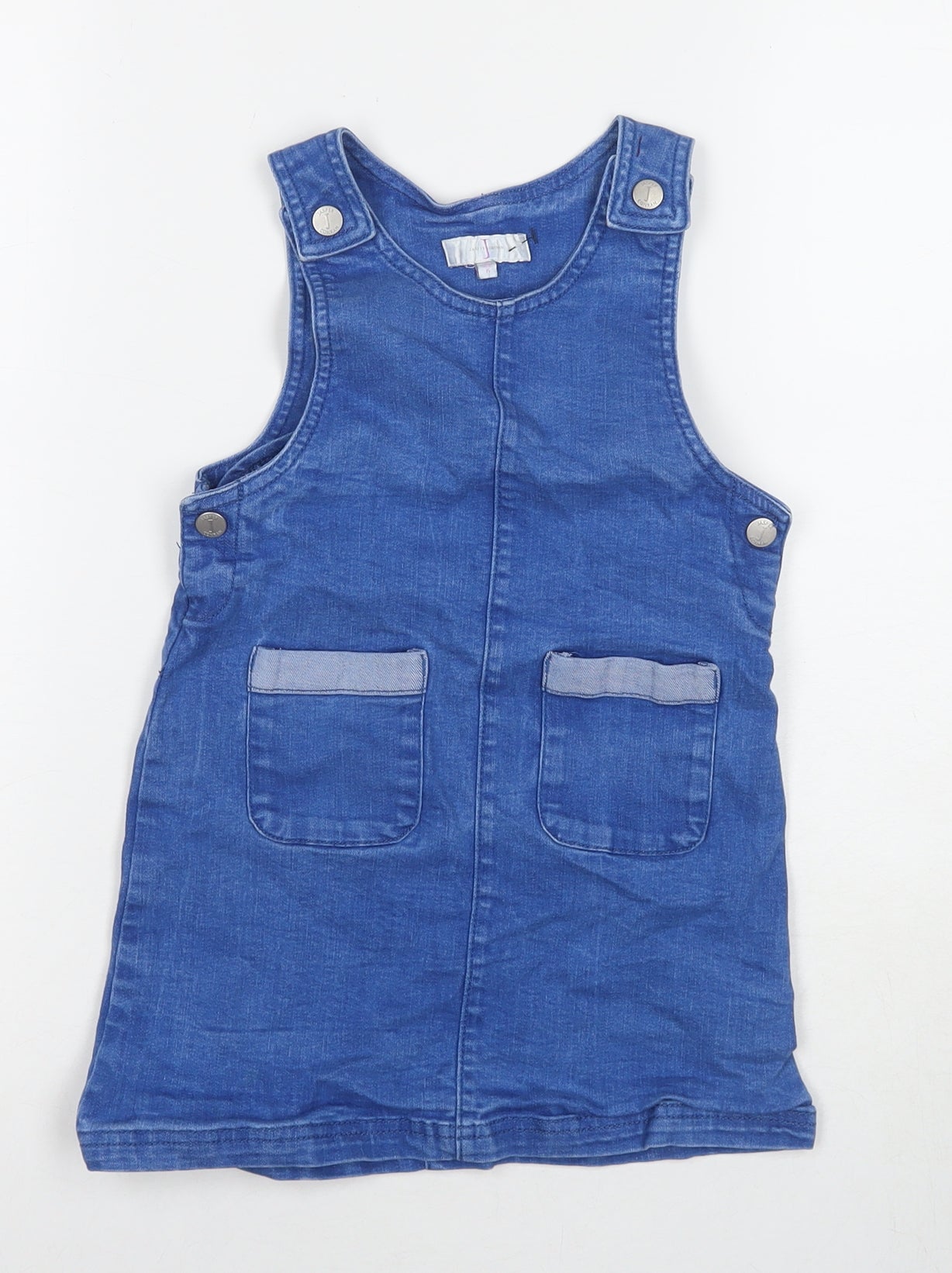 Jasper Conran Girls Blue Cotton Pinafore/Dungaree Dress Size 6 Years Round Neck Snap