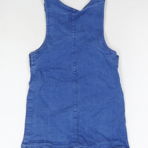 Jasper Conran Girls Blue Cotton Pinafore/Dungaree Dress Size 6 Years Round Neck Snap