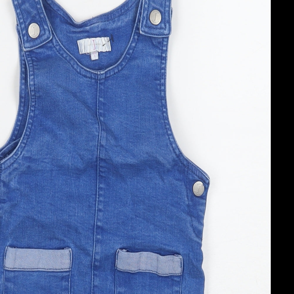 Jasper Conran Girls Blue Cotton Pinafore/Dungaree Dress Size 6 Years Round Neck Snap