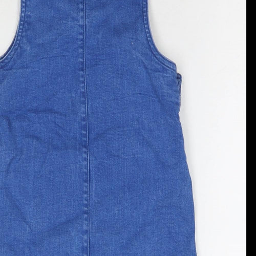 Jasper Conran Girls Blue Cotton Pinafore/Dungaree Dress Size 6 Years Round Neck Snap