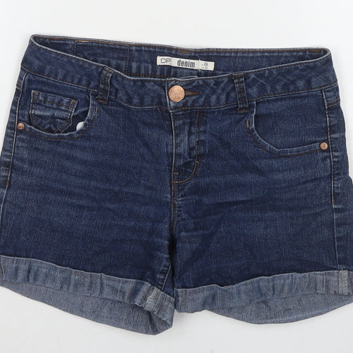 Dorothy Perkins Womens Blue Cotton Hot Pants Shorts Size 8 L5 in Regular Zip