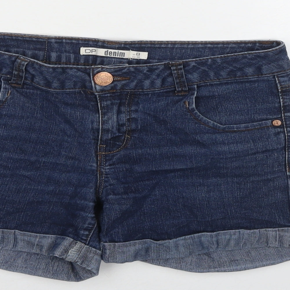 Dorothy Perkins Womens Blue Cotton Hot Pants Shorts Size 8 L5 in Regular Zip