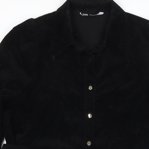 Zara Womens Black Cotton Shirt Dress Size M Collared Button