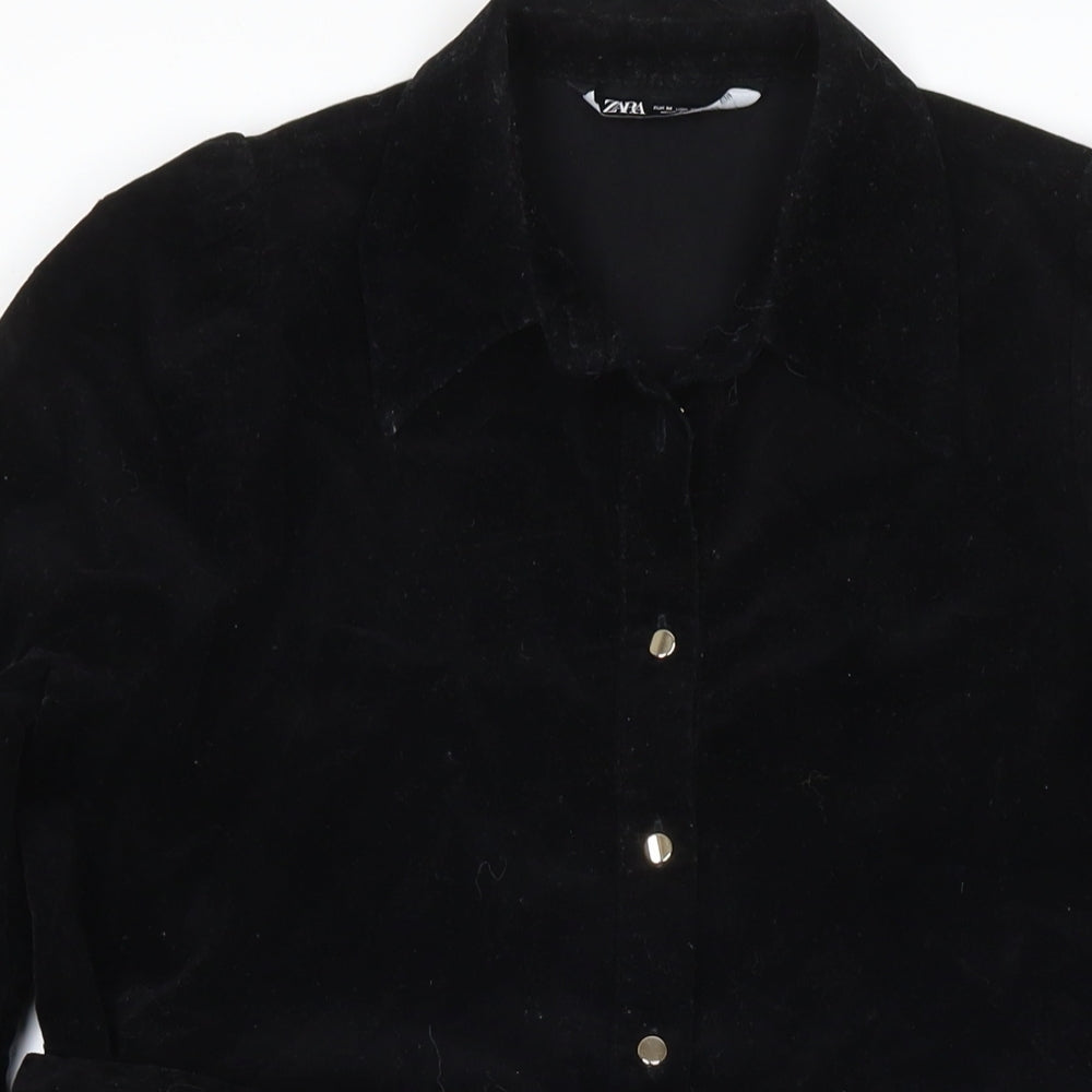 Zara Womens Black Cotton Shirt Dress Size M Collared Button