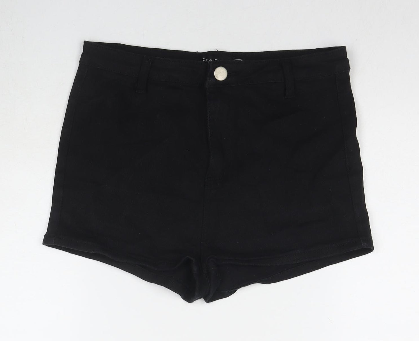 I SAW IT FIRST Womens Black Cotton Hot Pants Shorts Size 14 L3 in Regular Zip