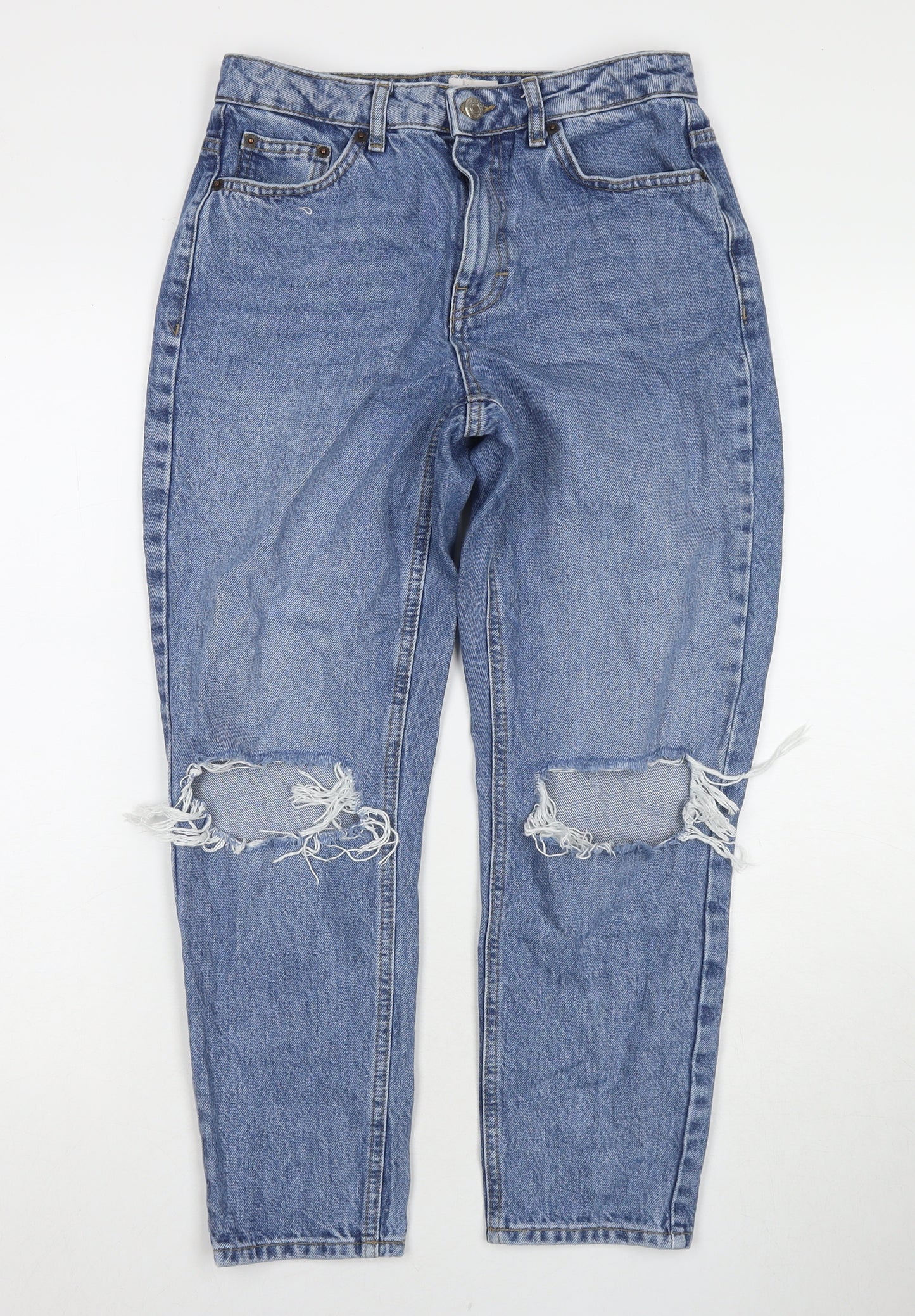 Topshop Womens Blue Cotton Mom Jeans Size 26 L28 in Regular Zip