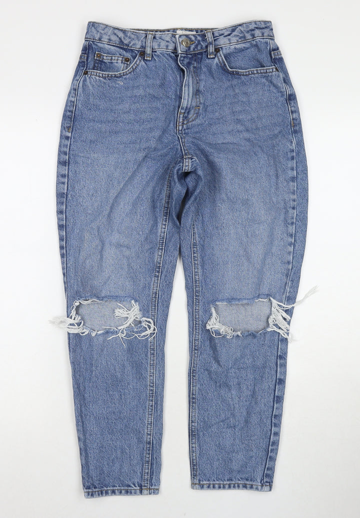 Topshop Womens Blue Cotton Mom Jeans Size 26 L28 in Regular Zip