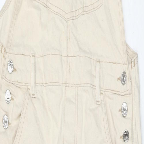 Pull&Bear Womens Ivory Cotton Dungaree One-Piece Size M L27 in Button