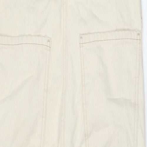 Pull&Bear Womens Ivory Cotton Dungaree One-Piece Size M L27 in Button