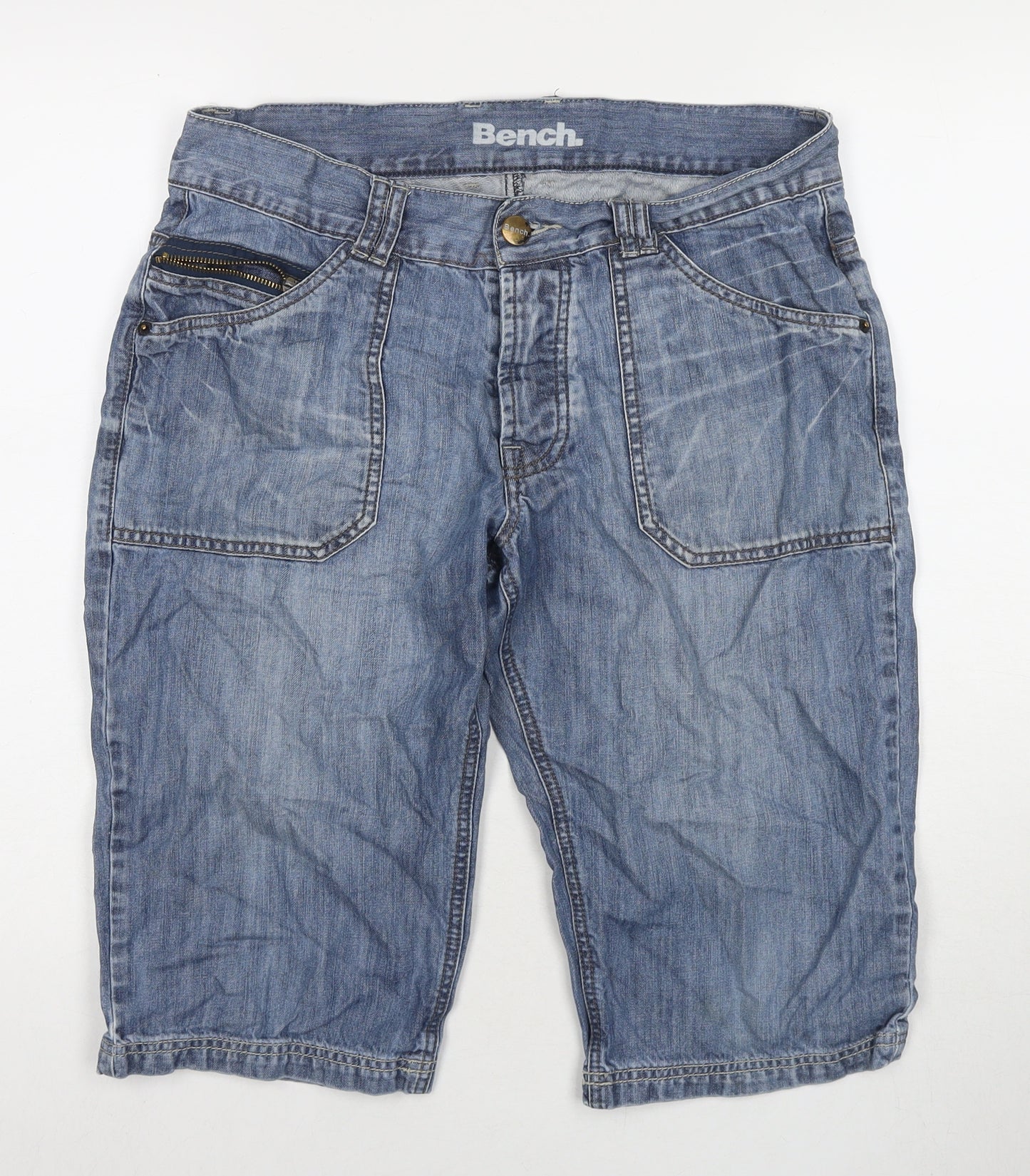 Bench Mens Blue Cotton Bermuda Shorts Size 32 in L15 in Regular Zip