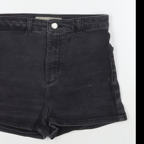 Topshop Womens Black Cotton Hot Pants Shorts Size 10 L3 in Regular Zip