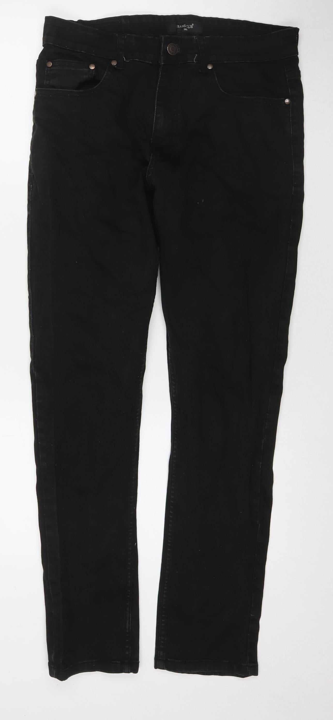 C&A Mens Black Cotton Straight Jeans Size 34 in L30 in Regular Zip