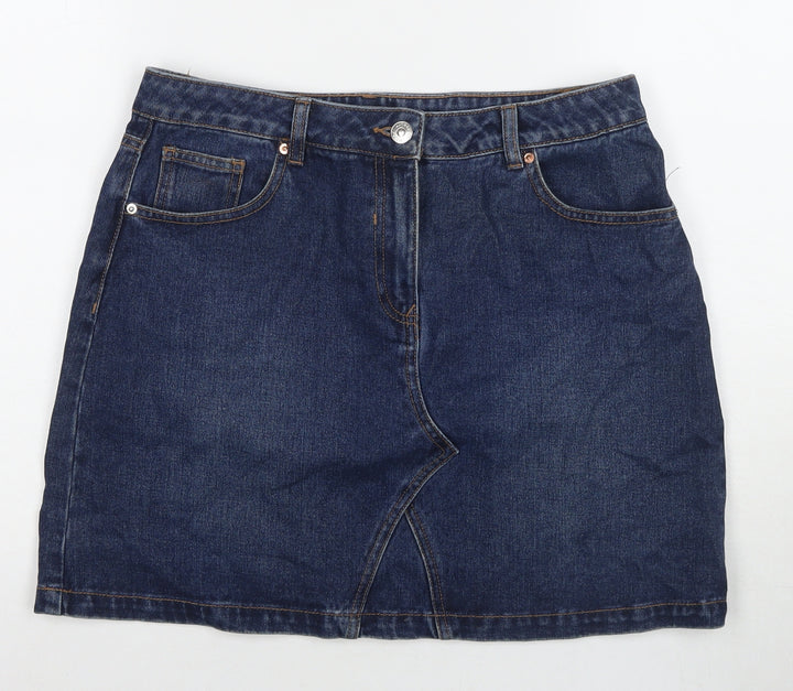 Papaya Womens Blue Cotton A-Line Skirt Size 12 Zip