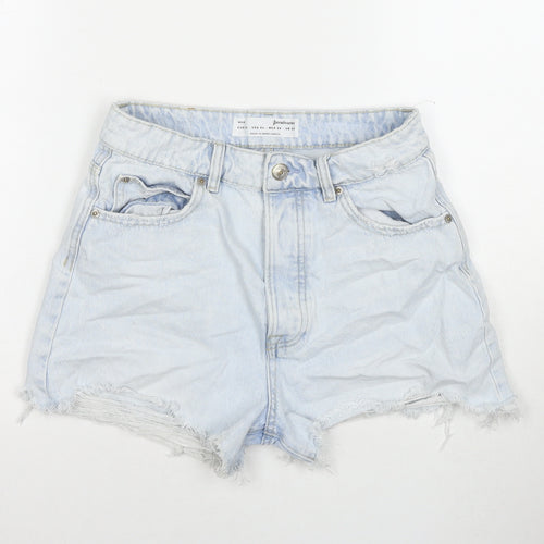 Stradivarius Womens Blue Cotton Cut-Off Shorts Size 8 L3 in Regular Zip