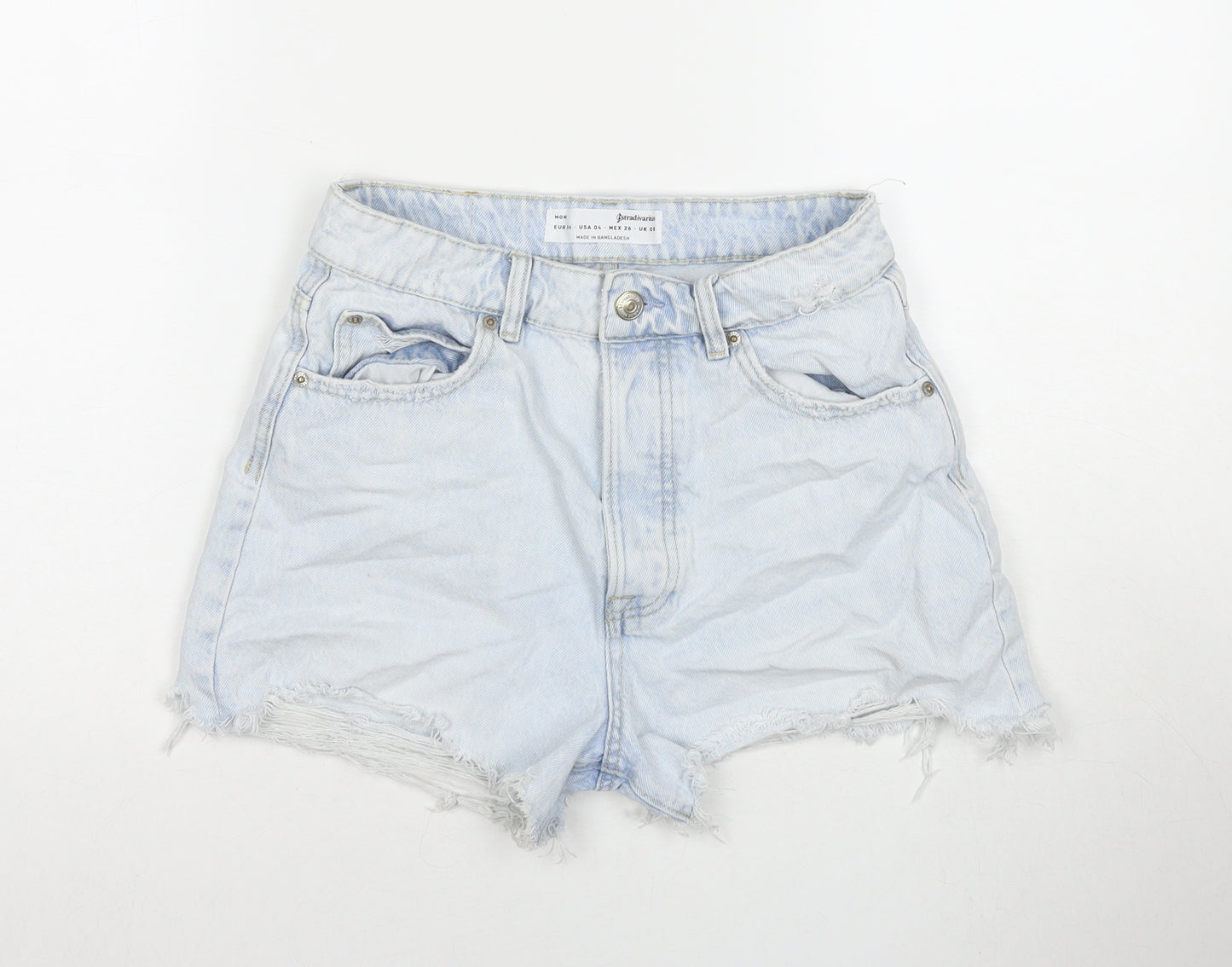 Stradivarius Womens Blue Cotton Cut-Off Shorts Size 8 L3 in Regular Zip