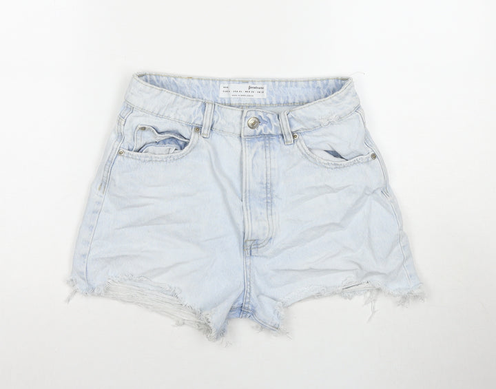Stradivarius Womens Blue Cotton Cut-Off Shorts Size 8 L3 in Regular Zip