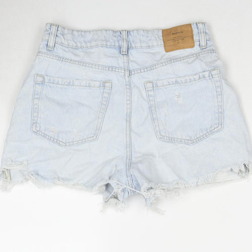 Stradivarius Womens Blue Cotton Cut-Off Shorts Size 8 L3 in Regular Zip