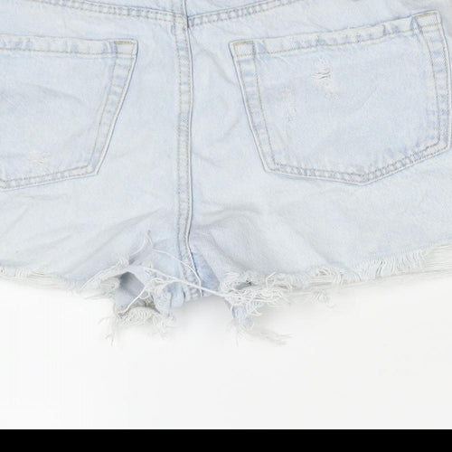 Stradivarius Womens Blue Cotton Cut-Off Shorts Size 8 L3 in Regular Zip