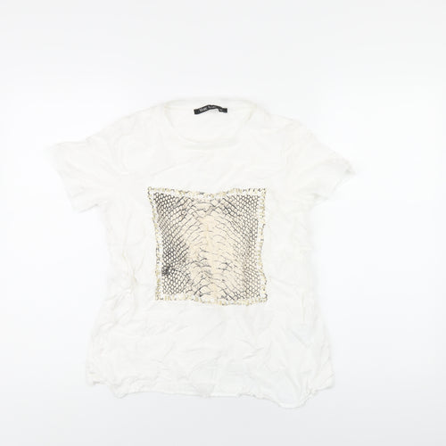 Marc Aurel Womens White Viscose Basic T-Shirt Size 6 Round Neck