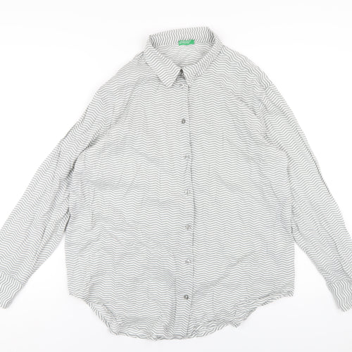 United Colors of Benetton Womens Grey Striped Cotton Basic Button-Up Size L Collared