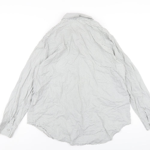 United Colors of Benetton Womens Grey Striped Cotton Basic Button-Up Size L Collared