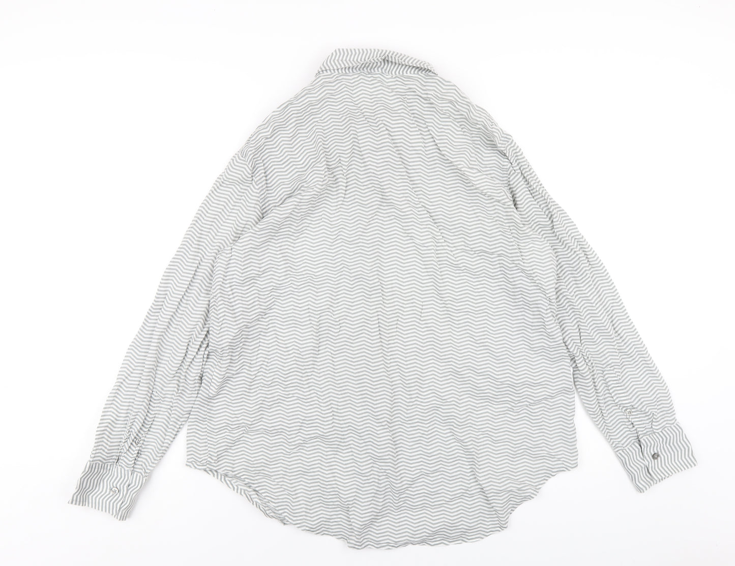 United Colors of Benetton Womens Grey Striped Cotton Basic Button-Up Size L Collared