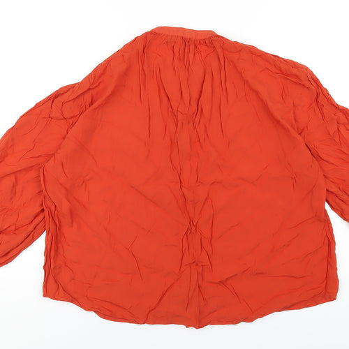 Marks and Spencer Womens Orange Viscose Basic Button-Up Size 16 Round Neck