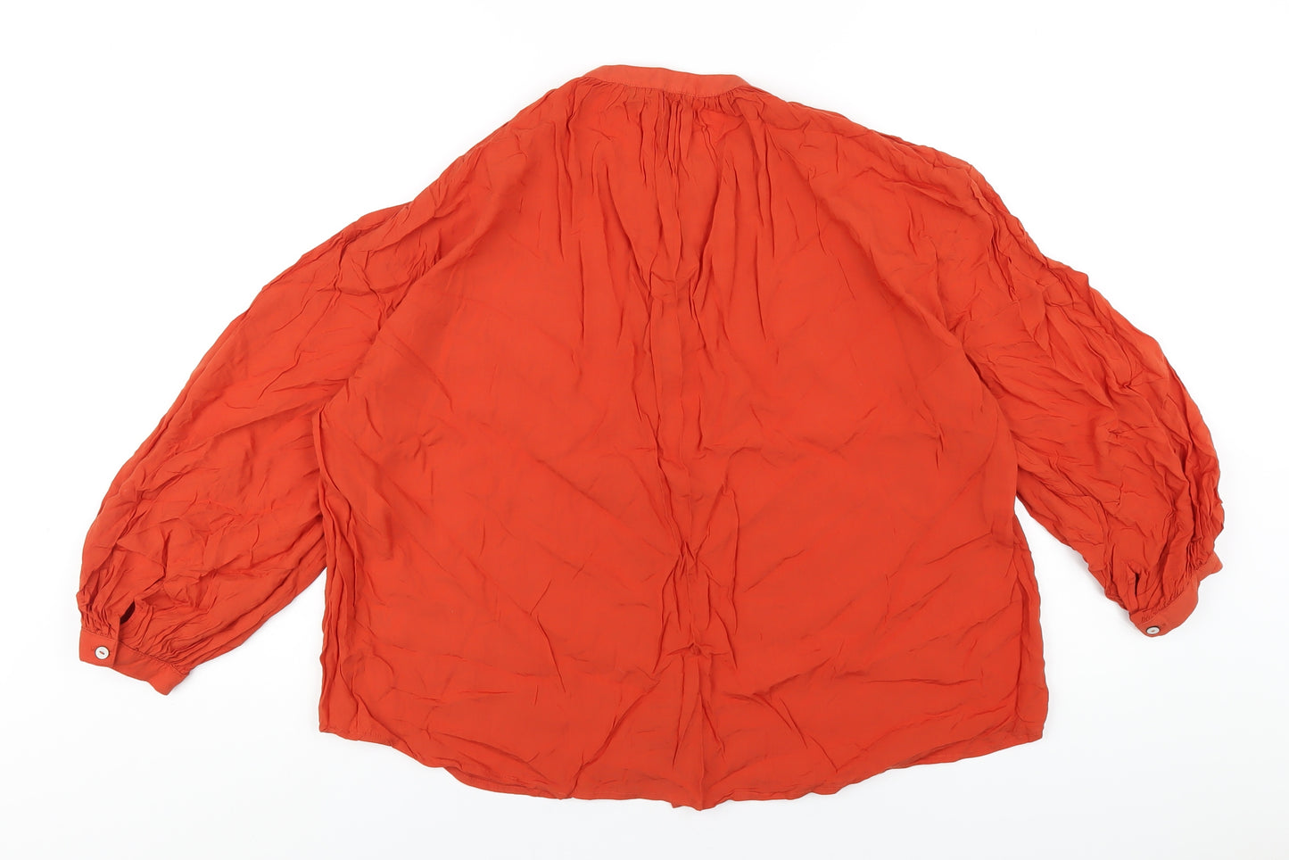 Marks and Spencer Womens Orange Viscose Basic Button-Up Size 16 Round Neck