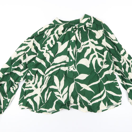 H&M Womens Green Geometric Viscose Basic T-Shirt Size S Round Neck