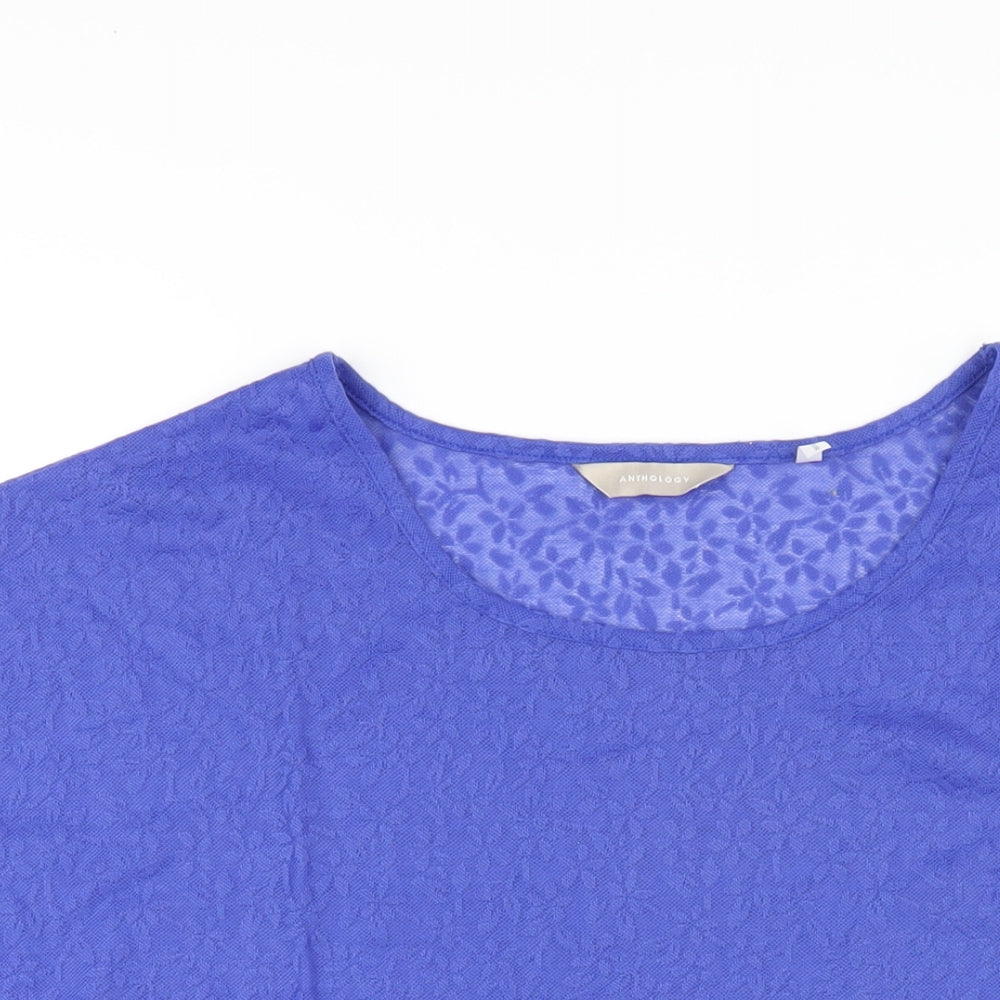 Anthology Womens Blue Polyester Basic T-Shirt Size 14 Round Neck