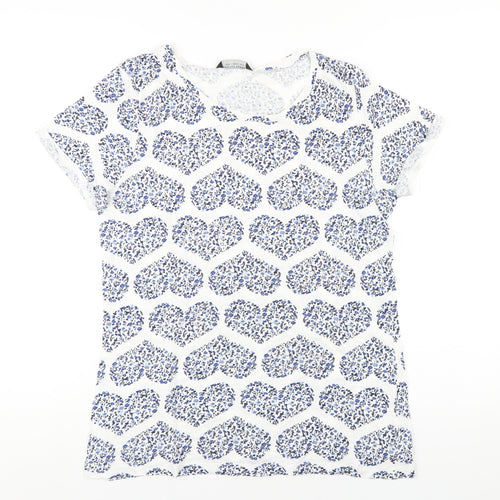 Dorothy Perkins Womens Blue Geometric Cotton Basic T-Shirt Size 14 Round Neck