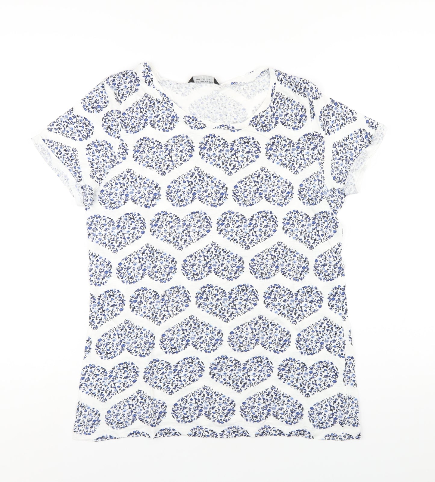 Dorothy Perkins Womens Blue Geometric Cotton Basic T-Shirt Size 14 Round Neck