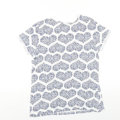 Dorothy Perkins Womens Blue Geometric Cotton Basic T-Shirt Size 14 Round Neck
