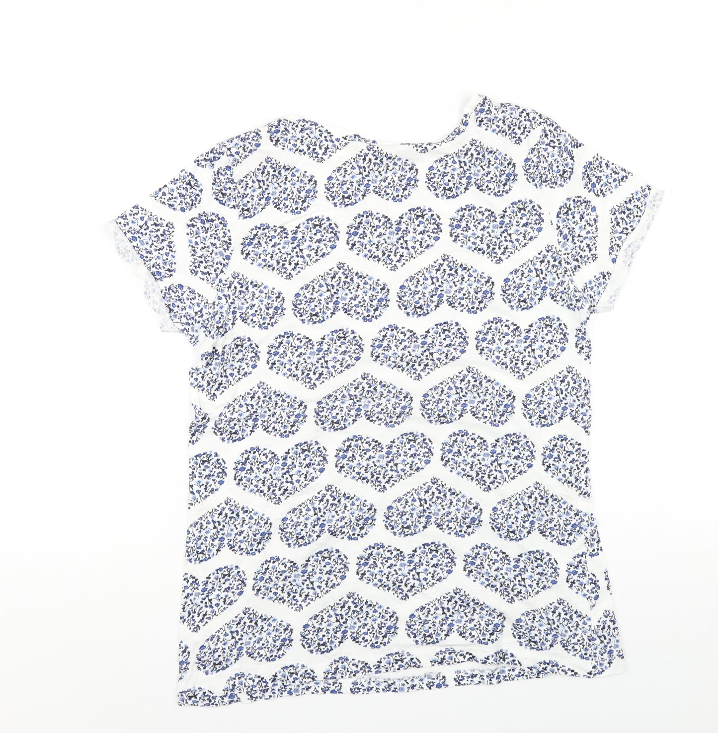 Dorothy Perkins Womens Blue Geometric Cotton Basic T-Shirt Size 14 Round Neck
