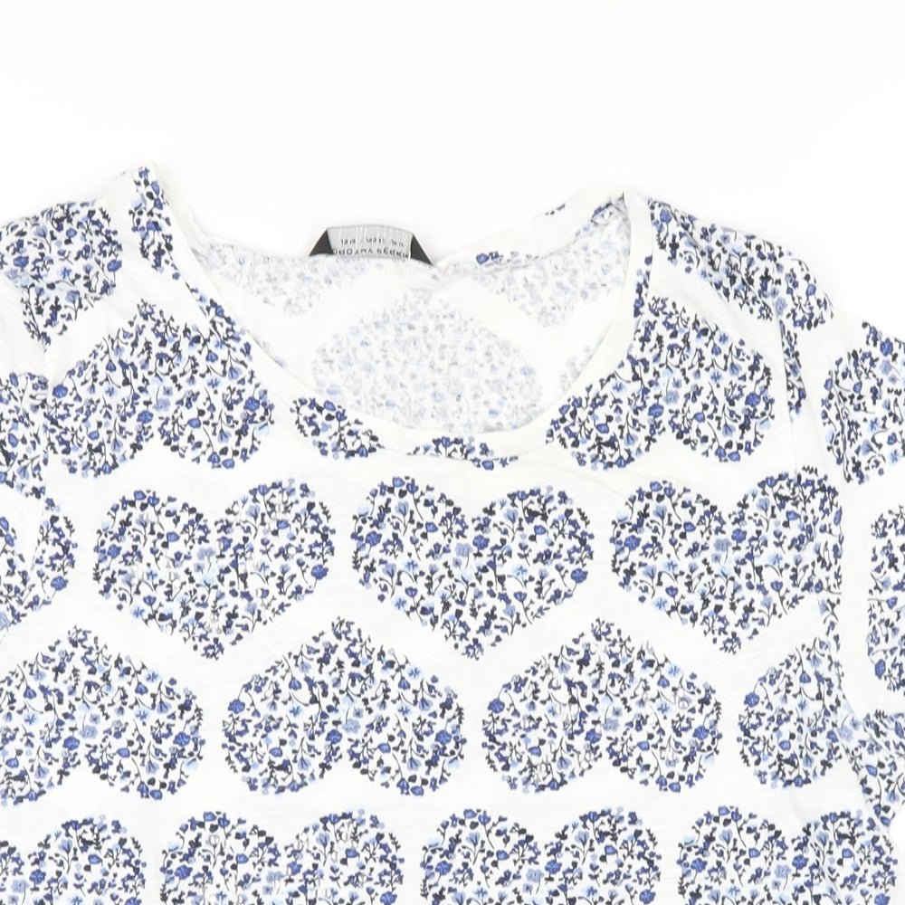 Dorothy Perkins Womens Blue Geometric Cotton Basic T-Shirt Size 14 Round Neck