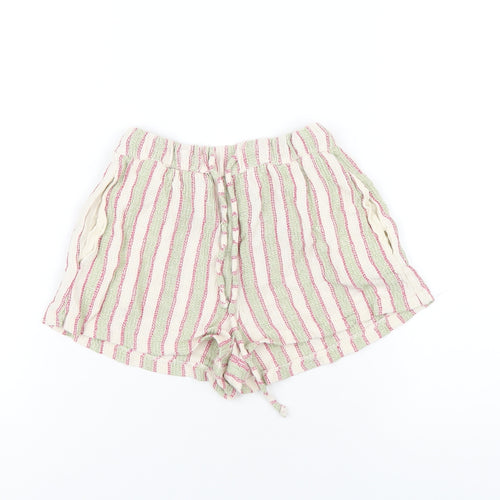 Pull&Bear Womens Multicoloured Striped Cotton Basic Shorts Size XS Regular Drawstring